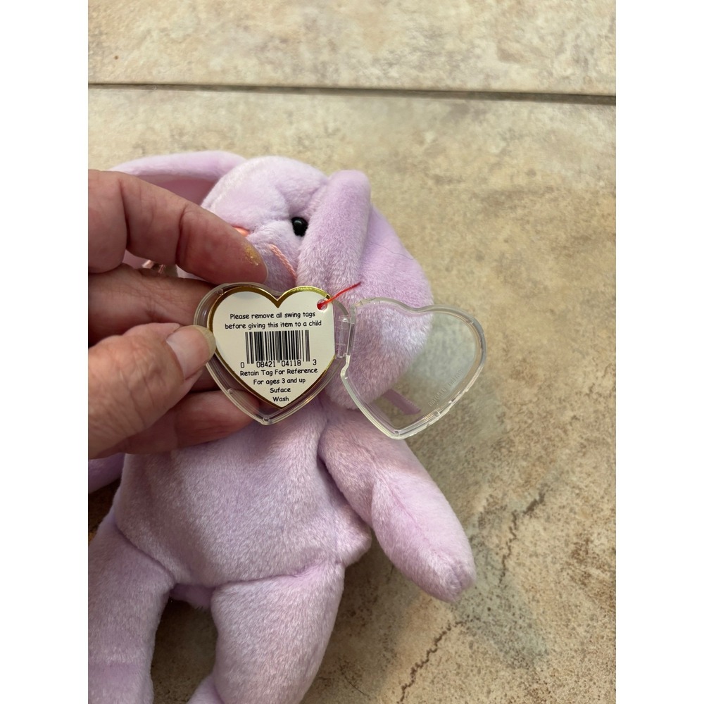 Ty Beanie Baby Floppity the Bunny Lavender Purple Rabbit 1996 Vintage Plush Toy - Picture 3 of 4